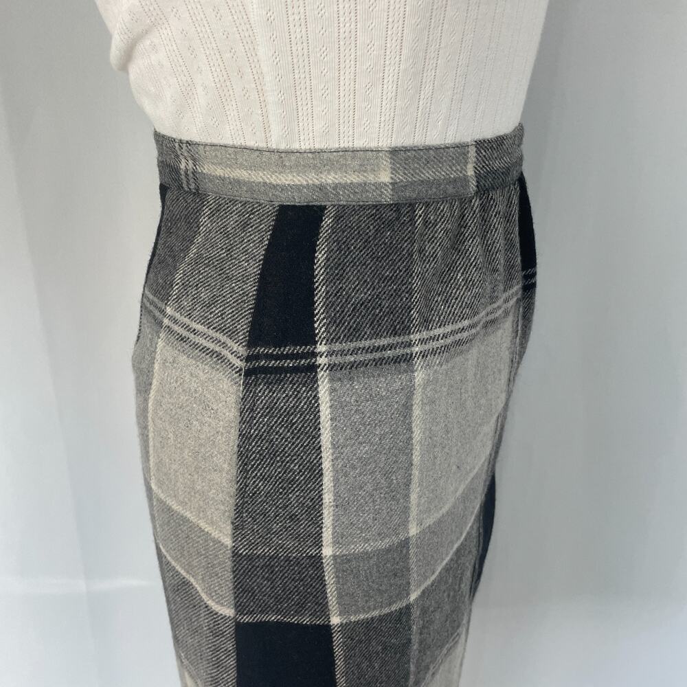 Vtg Pencil Skirt Size 8 Black Gray Plaid Check Midi Office Academia Preppy 90s - Picture 3 of 14